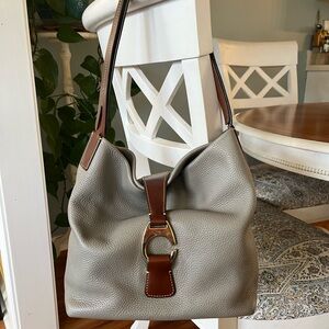 Dooney & Bourke Pebble Grain Gray and Brown Leather Shoulder Bag